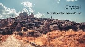  Presentation with turkish - Presentation theme consisting of uchisar-settlement-with-modern-houses background and a light blue colored foreground