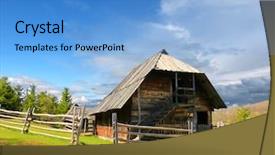  Presentation with old house - Colorful slide deck enhanced with ucrania - traditional old wooden house backdrop and a light blue colored foreground