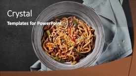  Presentation with noodles - Presentation with udon-noodles-perfectly-tossed and a dark gray colored foreground
