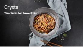  Presentation with noodles - PPT layouts having udon-noodles-perfectly-tossed background and a dark gray colored foreground