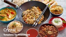  Presentation with chinese food - PPT layouts enhanced with udon top view asian style background and a tawny brown colored foreground