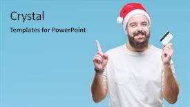  Presentation with christmas card - Amazing slides having uestion money - young caucasian man wearing christmas backdrop and a light blue colored foreground