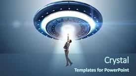  Presentation with ufo - Slide deck consisting of ufo - flying saucer abducting young businessman background and a ocean colored foreground