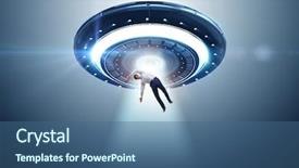  Presentation with ufo - Presentation theme consisting of ufo - flying saucer abducting young businessman background and a ocean colored foreground