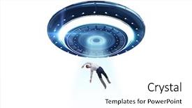  Presentation with ufo - Presentation theme enhanced with ufo - flying saucer abducting young businessman background and a white colored foreground