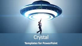  Presentation with ufo - Audience pleasing presentation design consisting of ufo - flying saucer abducting young businessman backdrop and a teal colored foreground