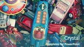  Presentation with ufo - PPT theme having ufo - large colection of old toys background and a ocean colored foreground