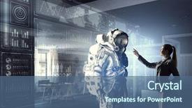  Presentation with ufo - PPT theme enhanced with ufo - scientists designing space suit mixed background and a ocean colored foreground