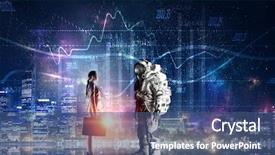  Presentation with space suit - Colorful presentation design enhanced with ufo - scientists designing space suit mixed backdrop and a ocean colored foreground