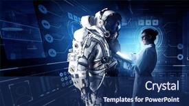  Presentation with space suit - Colorful slide set enhanced with ufo - scientists designing space suit mixed backdrop and a navy blue colored foreground