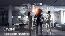  Presentation with space suit - Amazing slide deck having ufo - scientists designing space suit mixed backdrop and a dark gray colored foreground