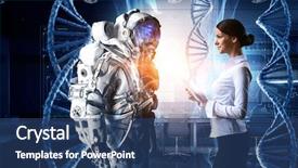  Presentation with space suit - Theme having ufo - scientists designing space suit mixed background and a ocean colored foreground