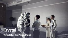  Presentation with space suit - Theme enhanced with ufo - scientists designing space suit mixed background and a dark gray colored foreground