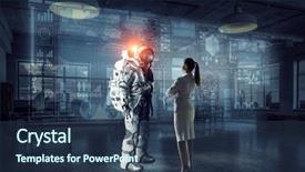  Presentation with space suit - Theme having ufo - scientists designing space suit mixed background and a ocean colored foreground