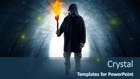  Presentation with walking - PPT layouts enhanced with ugly-man-with-burning-flambeau background and a ocean colored foreground