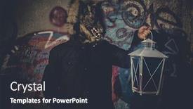  Presentation with wolf - Beautiful presentation theme featuring ugly man with mask wolf and lamp with colored smoke backdrop and a dark gray colored foreground