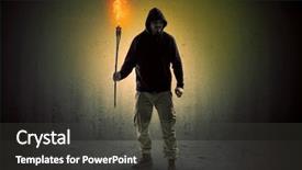  Presentation with coal burning power plant - Theme enhanced with ugly scary man with burning background and a dark gray colored foreground