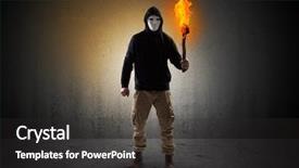  Presentation with scary - Slide deck having ugly scary man with burning background and a dark gray colored foreground
