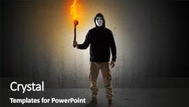  Presentation with scary - Presentation design with ugly scary man with burning background and a dark gray colored foreground