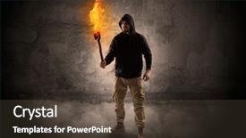  Presentation with wall - Slide deck having ugly wayfarer with burning torch background and a tawny brown colored foreground