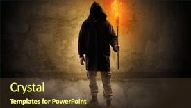  Presentation with wall - Slide deck having ugly wayfarer with burning torch background and a tawny brown colored foreground