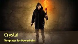  Presentation with wall - Slide deck consisting of ugly wayfarer with burning torch background and a tawny brown colored foreground