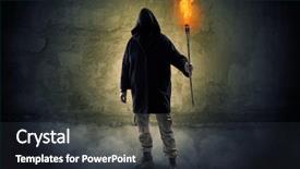  Presentation with wall - Slide deck having ugly wayfarer with burning torch background and a wine colored foreground