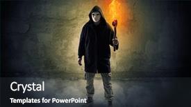  Presentation with coal power plant burning - Slide set featuring ugly wayfarer with burning torch background and a tawny brown colored foreground