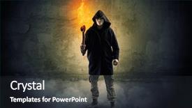  Presentation with wall - PPT theme featuring ugly wayfarer with burning torch background and a tawny brown colored foreground