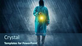  Presentation with lantern - Slides having ugly wayfarer with lantern in his hand in front of a crumbly wall concept background and a ocean colored foreground