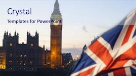  Presentation with parliament - Slide deck with uk flag with big ben and house of parliament in the background background and a sky blue colored foreground