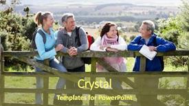  Presentation with group of people silhouettes walking - Cool new PPT theme with group of friends on country walk backdrop and a tawny brown colored foreground