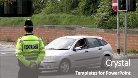  Presentation with traffic police - Colorful presentation design enhanced with uk police - british policeman watches traffic backdrop and a gray colored foreground