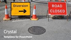  Presentation with road signs - Amazing presentation theme having uk police - british road closed and diversion backdrop and a gray colored foreground