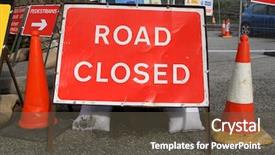  Presentation with highway road sign - Cool new presentation theme with uk police - british road closed sign backdrop and a dark gray colored foreground