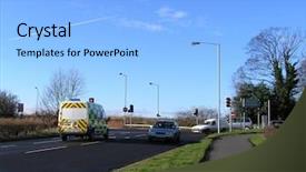  Presentation with first responders police and firefighters - PPT layouts consisting of uk police van turning right background and a light blue colored foreground