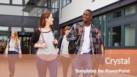  Presentation with college students - PPT theme having uk university - group of students walking outside background and a coral colored foreground