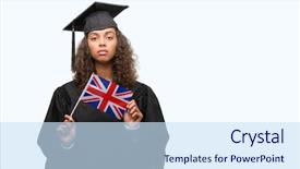  Presentation with graduation black graduate hat - Colorful PPT theme enhanced with uk university - young hispanic woman wearing graduation backdrop and a sky blue colored foreground