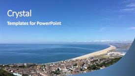  Presentation with sunny sky - Audience pleasing PPT theme consisting of uk with chesil beach beyond backdrop and a teal colored foreground