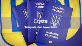  Presentation with blue yellow - Slide deck enhanced with ukrainian biometric passports on national background and a ocean colored foreground