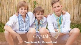  Presentation with rural - Cool new presentation with ukrainian boys in traditional shirt of different age in rural areas backdrop and a coral colored foreground