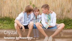  Presentation with rural - Audience pleasing presentation theme consisting of ukrainian boys in traditional shirt of different age in rural areas backdrop and a coral colored foreground