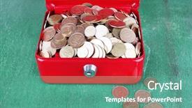  Presentation with open channel - PPT theme enhanced with ukrainian coins on wooden table background and a  colored foreground