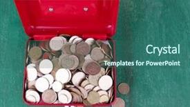  Presentation with round table - Audience pleasing theme consisting of ukrainian coins on wooden table backdrop and a  colored foreground