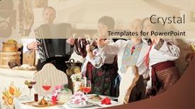  Presentation with traditional music - PPT theme having ukrainian ethnic music band concert in traditional restaurant interior background and a lemonade colored foreground