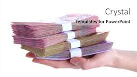  Presentation with money - Presentation design enhanced with ukrainian money in hand isolated on white background and a white colored foreground