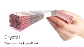  Presentation with money - PPT layouts enhanced with ukrainian money in hand isolated on white background and a white colored foreground
