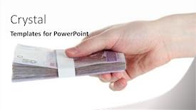  Presentation with money - PPT theme featuring ukrainian money in hand isolated on white background and a white colored foreground