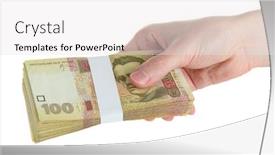  Presentation with money - Presentation consisting of ukrainian money in hand isolated on white background and a white colored foreground