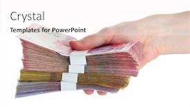  Presentation with money - PPT theme consisting of ukrainian money in hand isolated on white background and a white colored foreground